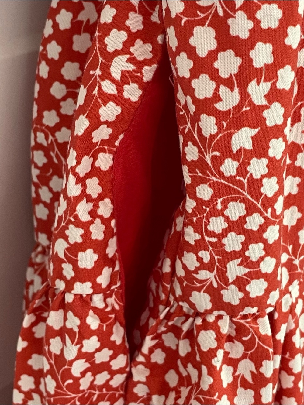 Anthropologie Red Ditsy Midi Dress 1X Plus Sz Floral Smocked Puff Sleeves Pocket - Picture 5 of 15